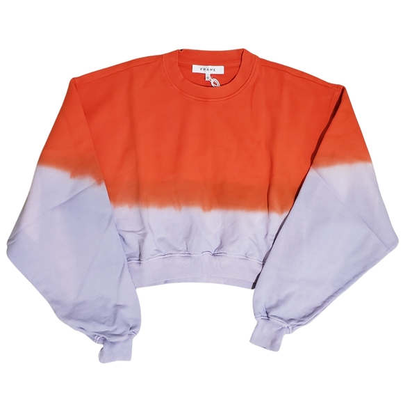 FRAME Crewneck Crop Sweatshirt Dip Dye Purple/Red Orange Women XS, SMALL NWT - Picture 1 of 5